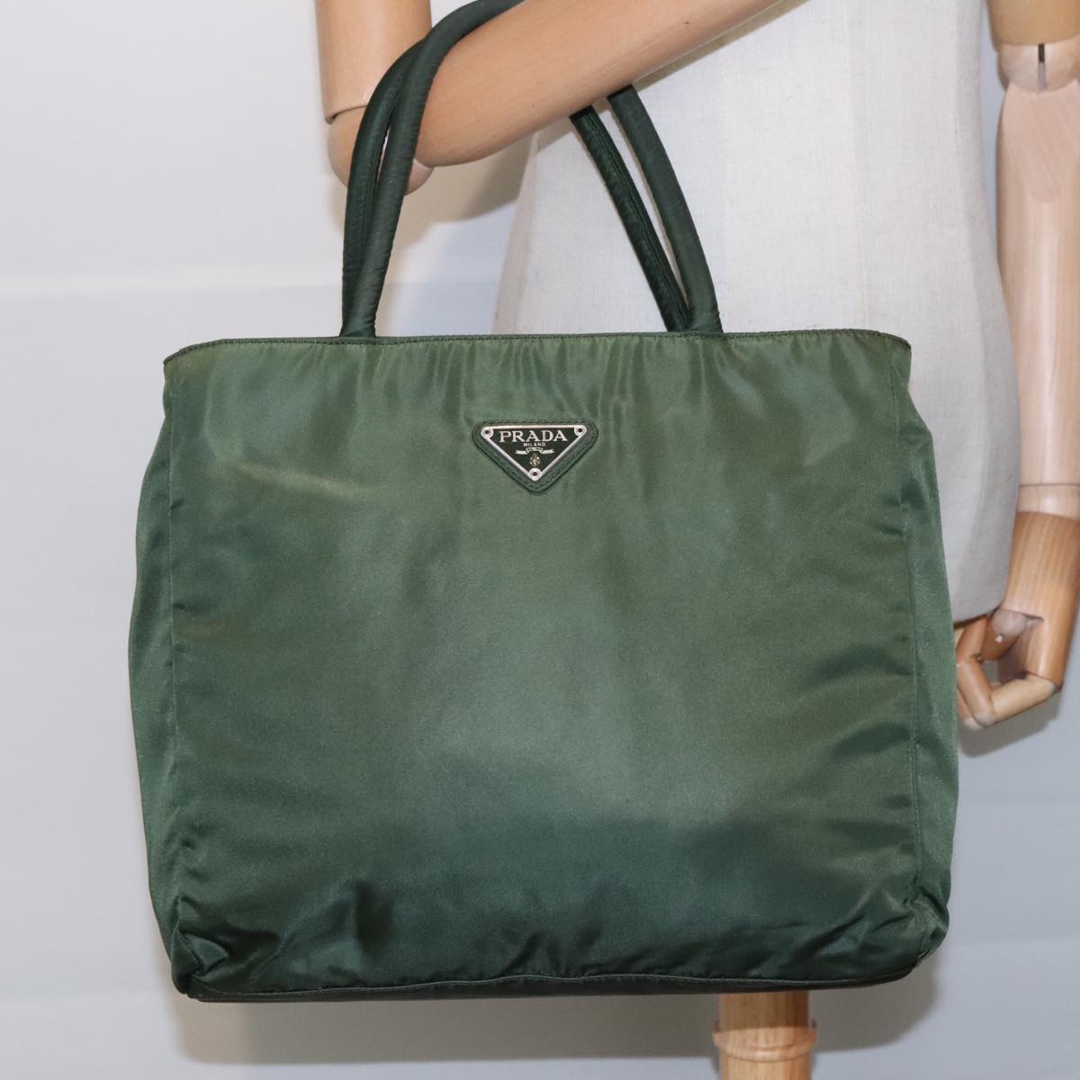 PRADA Tote Bag Nylon Green Silver Auth bs18824