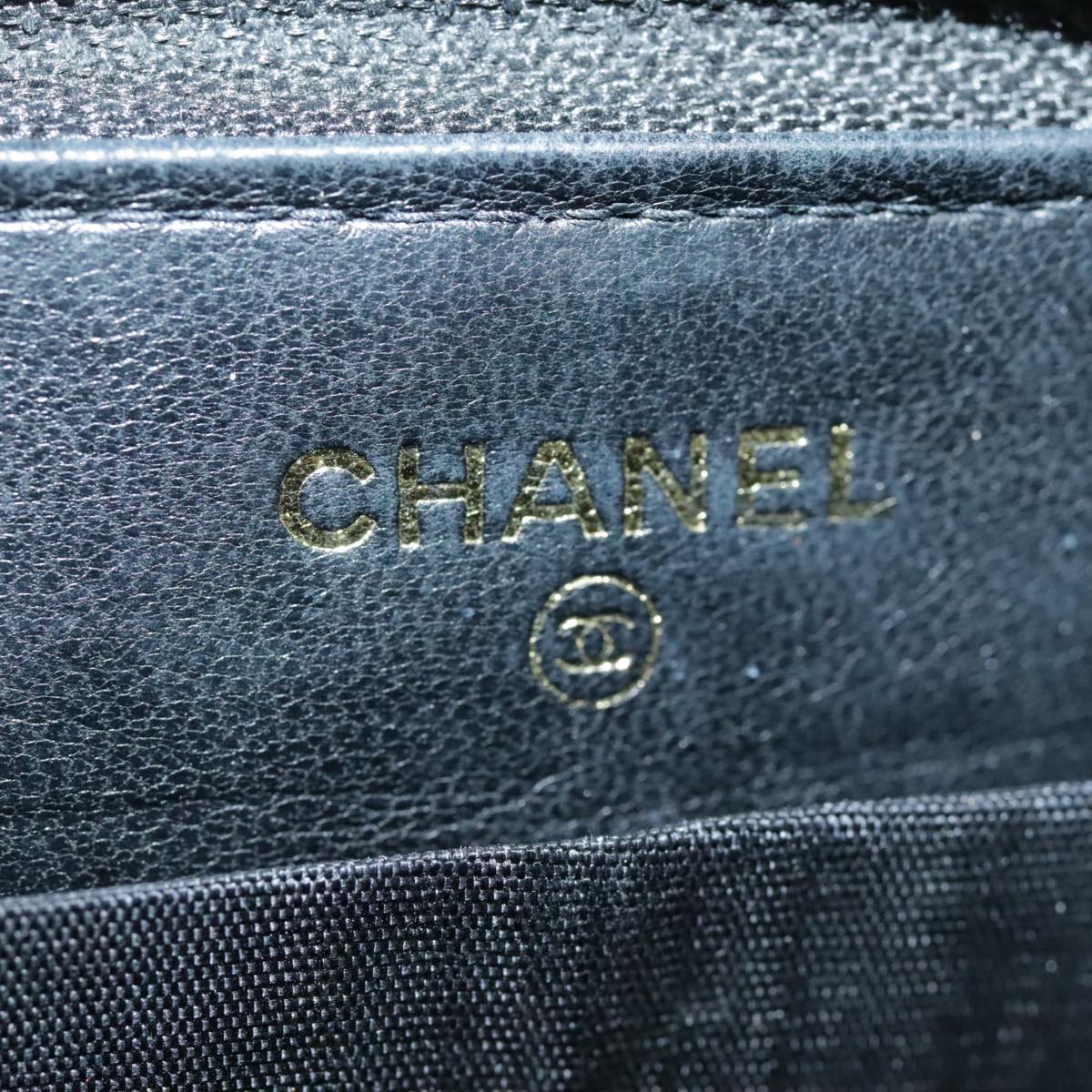 CHANEL Long Wallet Caviar Skin Black Gold CC Auth bs18828