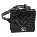 CHANEL V Stitch Waist bag Patent leather Black Gold CC Auth bs18829-1
