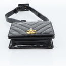 CHANEL V Stitch Waist bag Patent leather Black Gold CC Auth bs18829-14