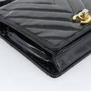 CHANEL V Stitch Waist bag Patent leather Black Gold CC Auth bs18829-16