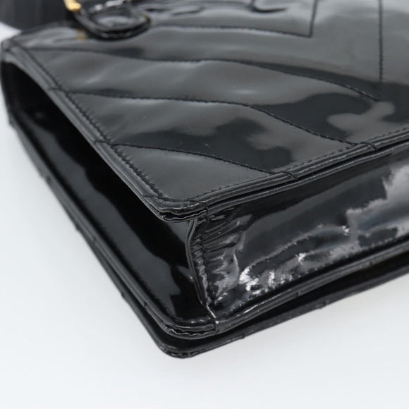 CHANEL V Stitch Waist bag Patent leather Black Gold CC Auth bs18829