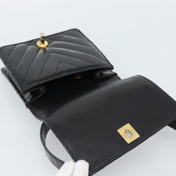 CHANEL V Stitch Waist bag Patent leather Black Gold CC Auth bs18829