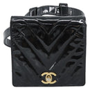 CHANEL V Stitch Waist bag Patent leather Black Gold CC Auth bs18829-13