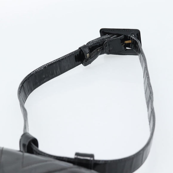 CHANEL V Stitch Waist bag Patent leather Black Gold CC Auth bs18829
