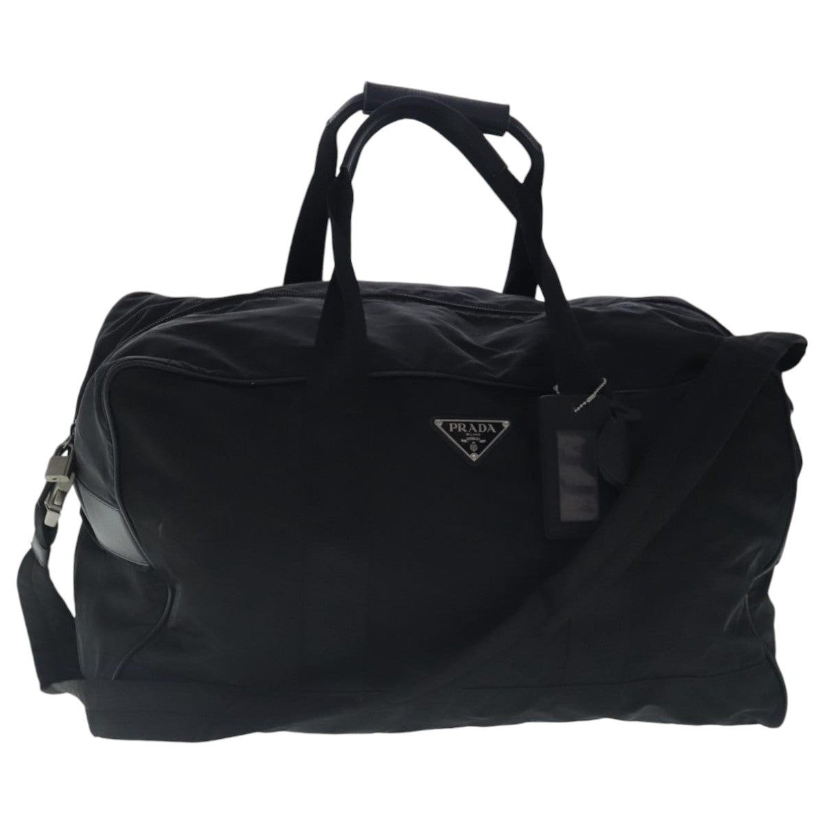 PRADA Boston Bag Nylon 2way Black Silver Auth bs18831