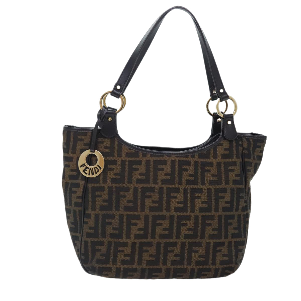 FENDI Zucca Canvas Tote Bag Brown Black gold Auth bs18837