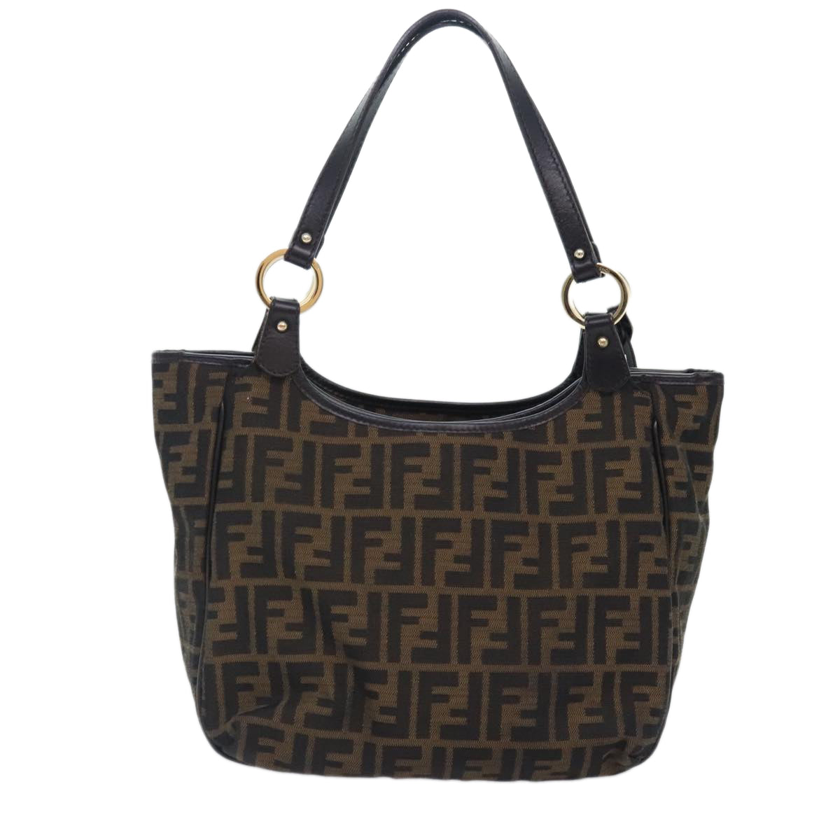 FENDI Zucca Canvas Tote Bag Brown Black gold Auth bs18837 - 0