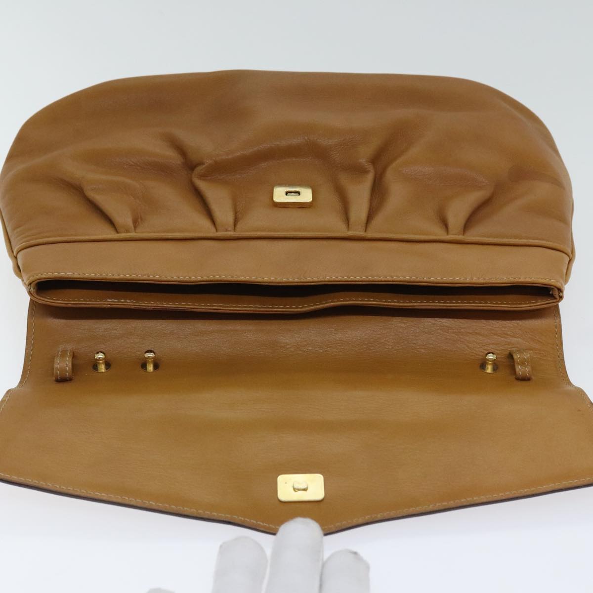 CELINE Shoulder Bag Leather Brown Gold Auth bs18839