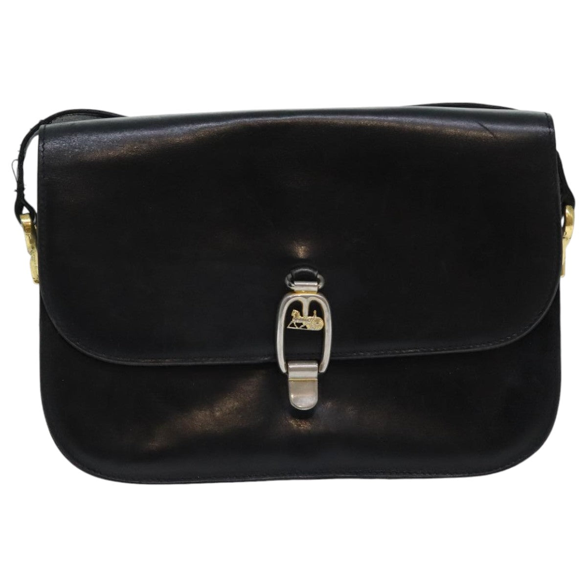 CELINE Shoulder Bag Leather Black Gold Auth bs18840 - 0