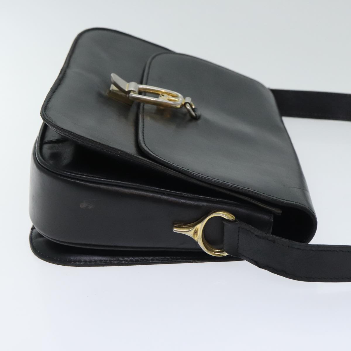 CELINE Shoulder Bag Leather Black Gold Auth bs18840