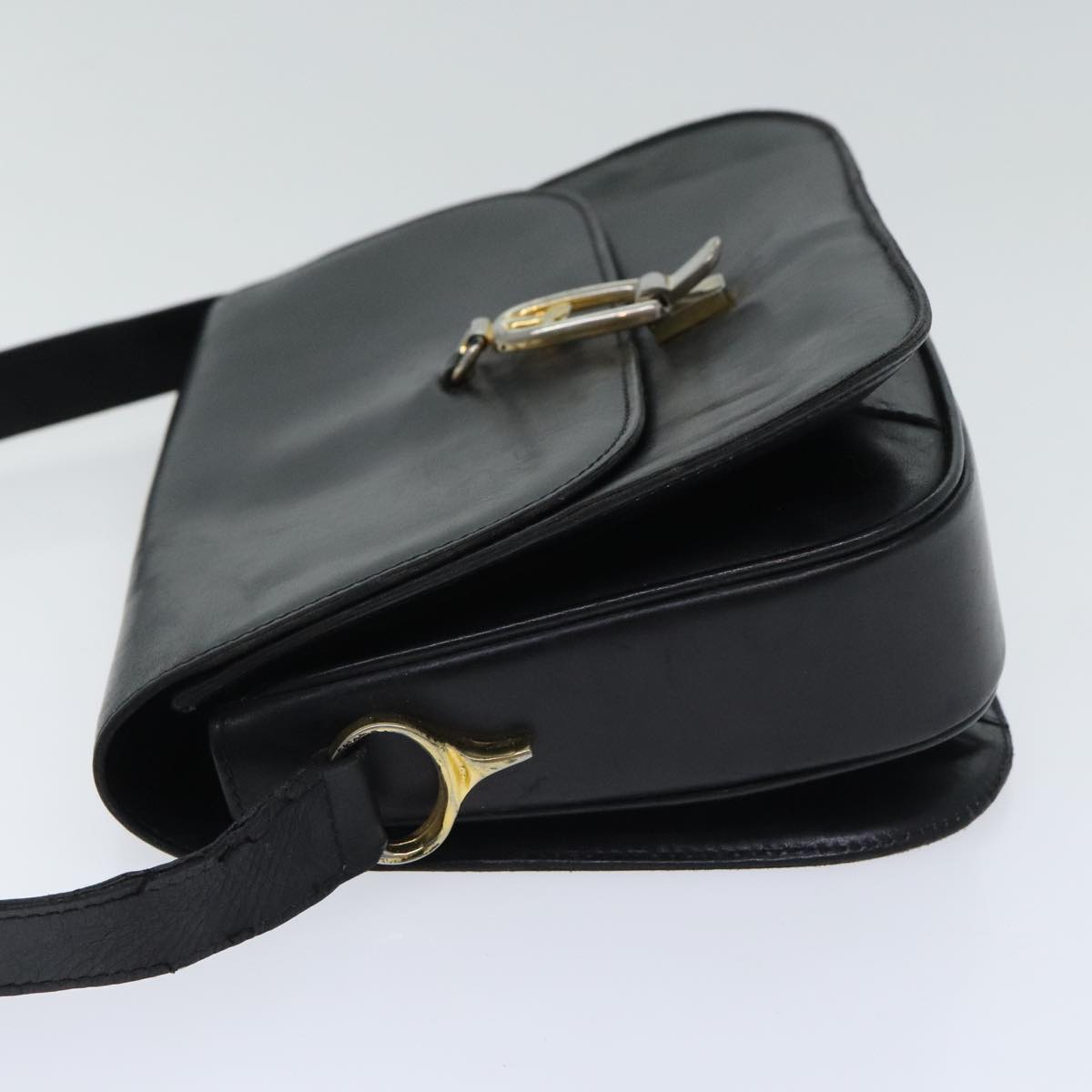 CELINE Shoulder Bag Leather Black Gold Auth bs18840