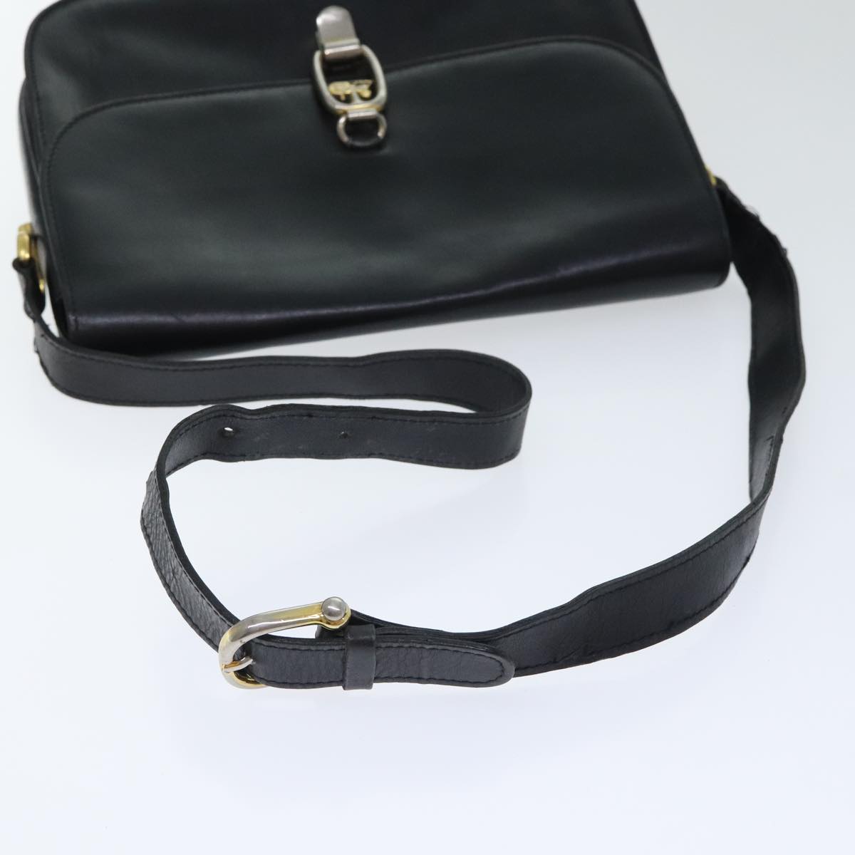 CELINE Shoulder Bag Leather Black Gold Auth bs18840