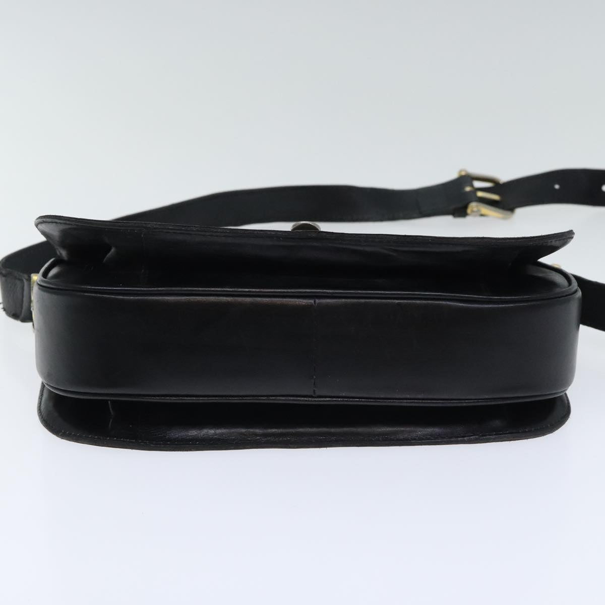 CELINE Shoulder Bag Leather Black Gold Auth bs18840