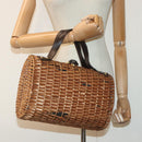 FENDI Hand Bag Wood Beige Gold Auth bs18841-21