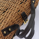 FENDI Hand Bag Wood Beige Gold Auth bs18841-6