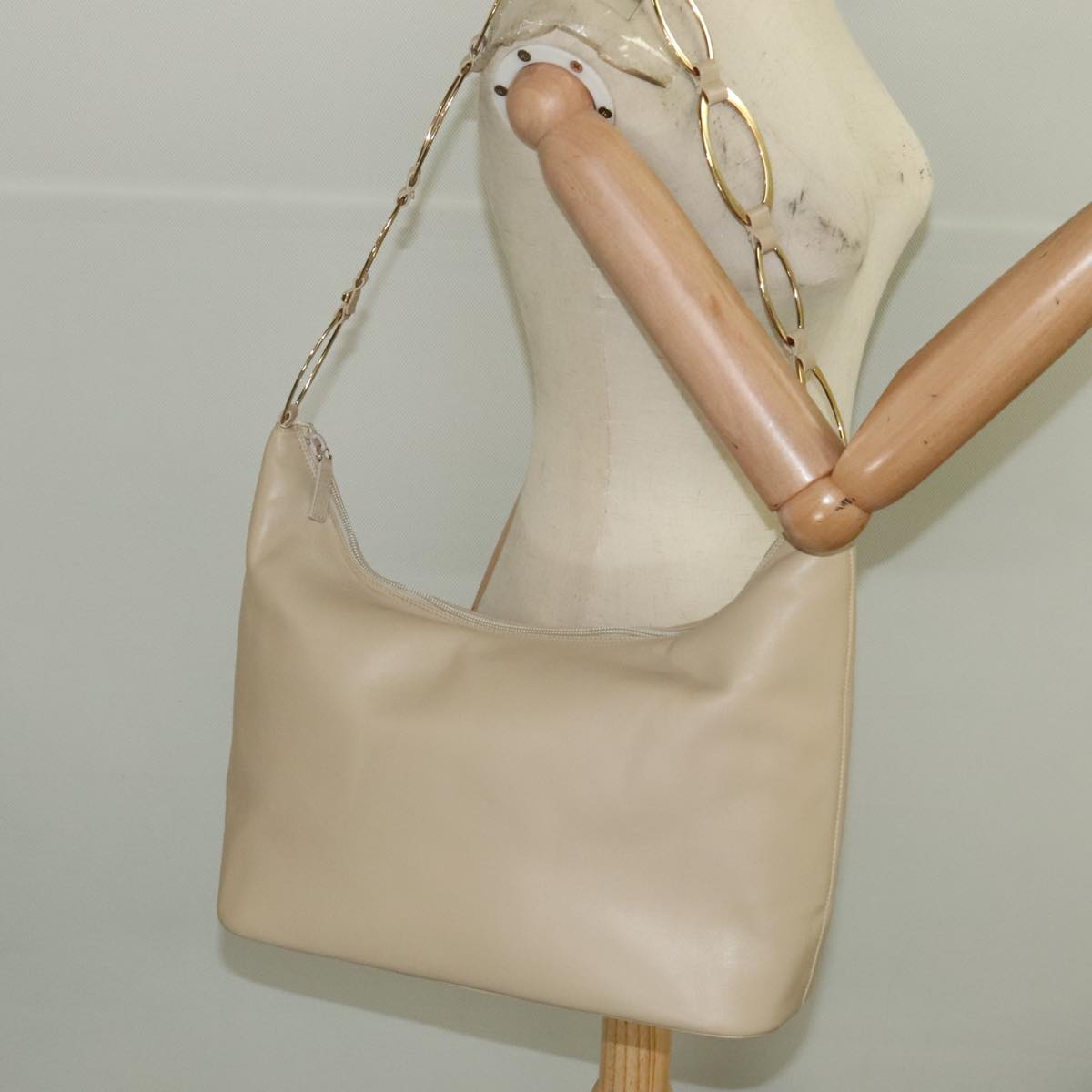 GUCCI Shoulder Bag Leather Beige Gold 001 1998 1805 Auth bs18843