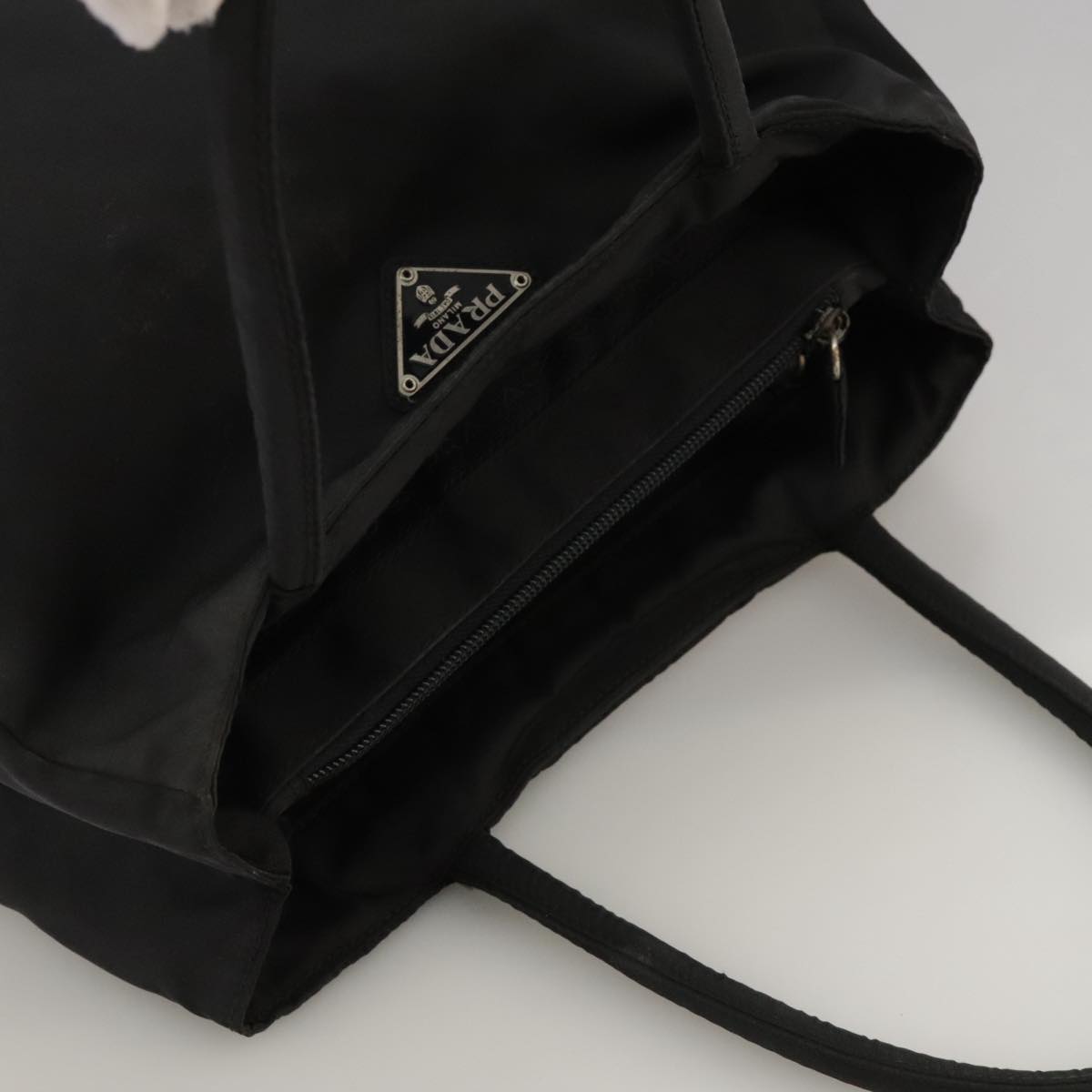 PRADA Tote Bag Nylon Black Silver Auth bs18845