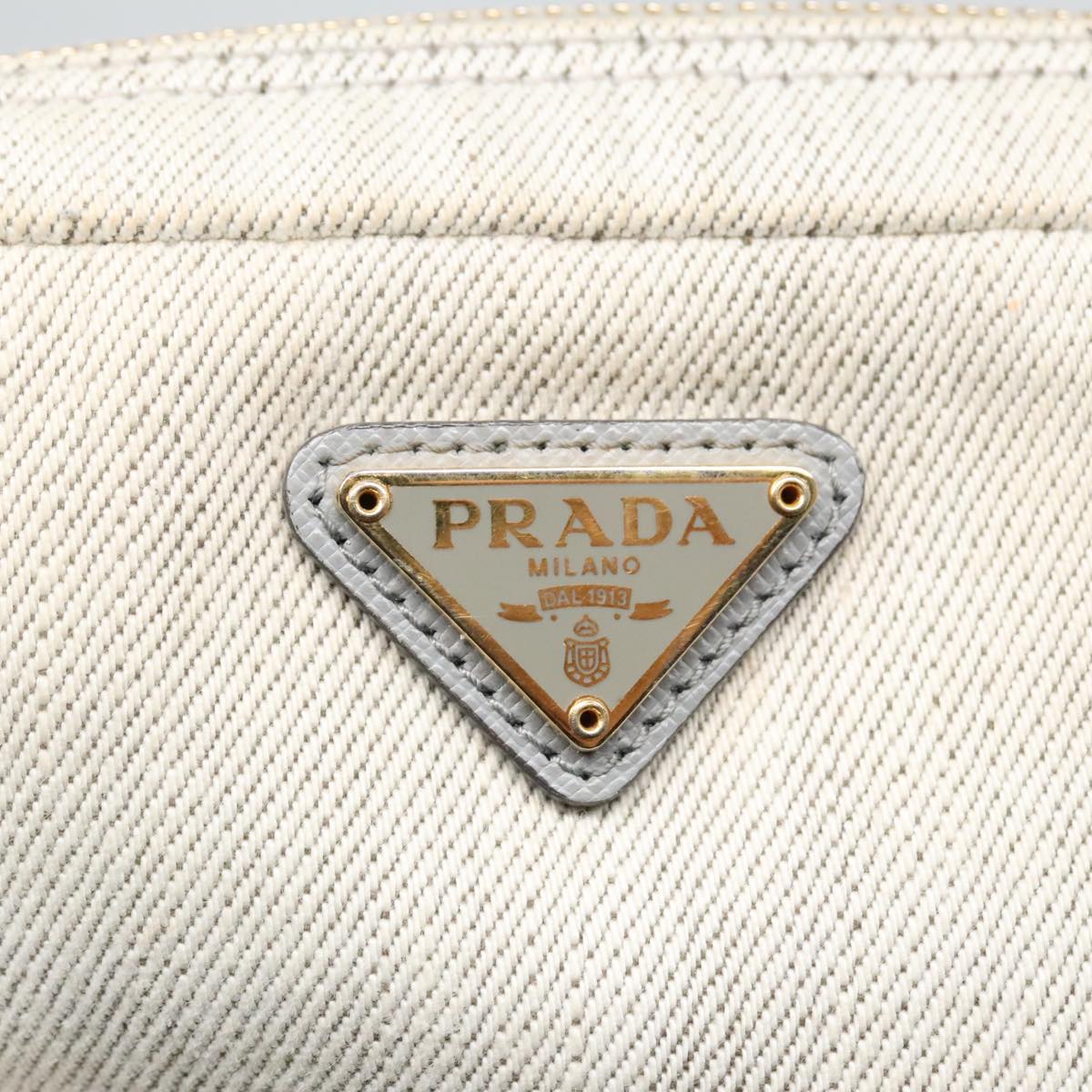 PRADA Pouch Canvas Gray Gold Auth bs18846