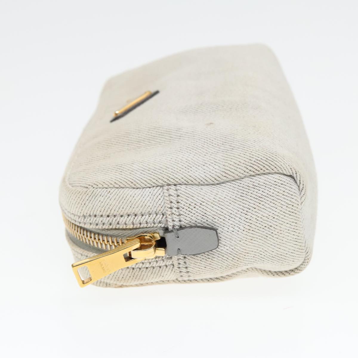 PRADA Pouch Canvas Gray Gold Auth bs18846