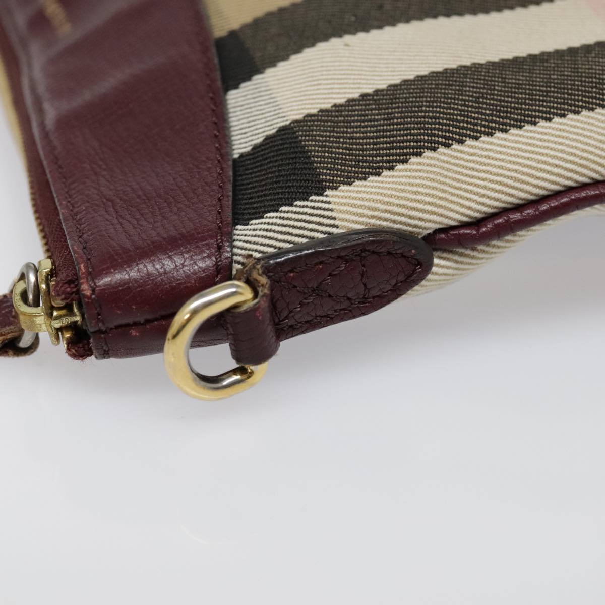 BURBERRY Nova Check Shoulder Bag Canvas Leather Beige Wine Red gold Auth bs18849