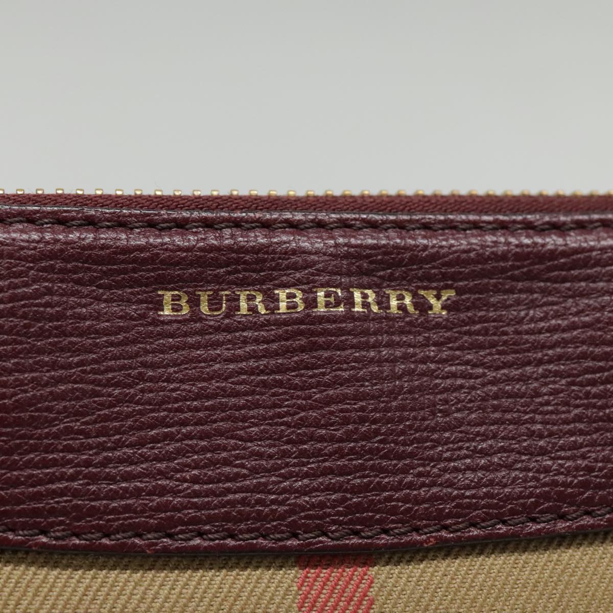 BURBERRY Nova Check Shoulder Bag Canvas Leather Beige Wine Red gold Auth bs18849