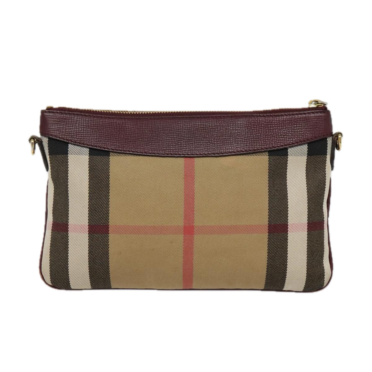 BURBERRY Nova Check Shoulder Bag Canvas Leather Beige Wine Red gold Auth bs18849 - 0