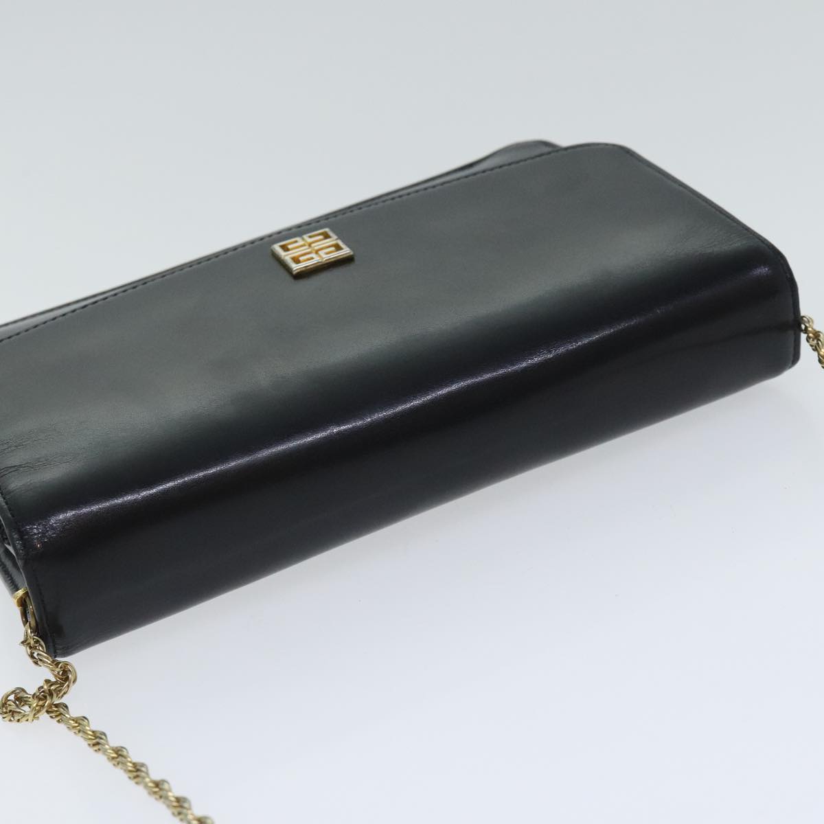 GIVENCHY Chain Shoulder Bag Leather Black Gold Auth bs18851