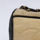 CHANEL Hand Bag straw Beige Black CC Auth bs18882-15