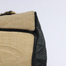 CHANEL Hand Bag straw Beige Black CC Auth bs18882-16