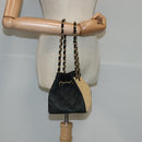 CHANEL Hand Bag straw Beige Black CC Auth bs18882-21