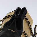 CHANEL Hand Bag straw Beige Black CC Auth bs18882-6