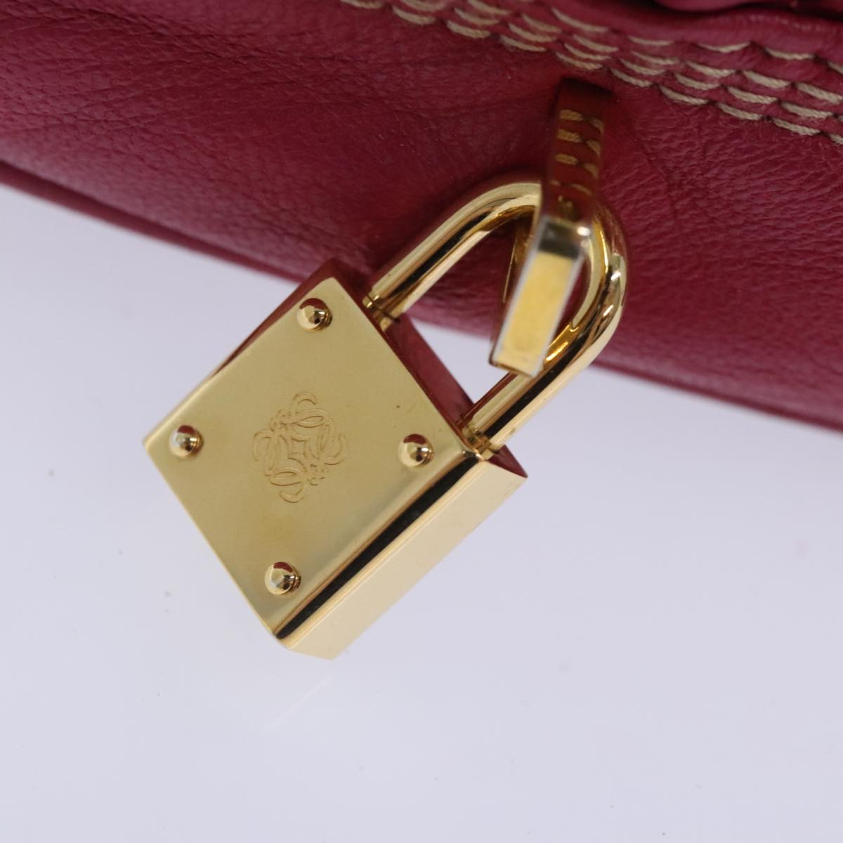 LOEWE Anagram Americana 28 Hand Bag Leather Gold Pink Auth bs18883