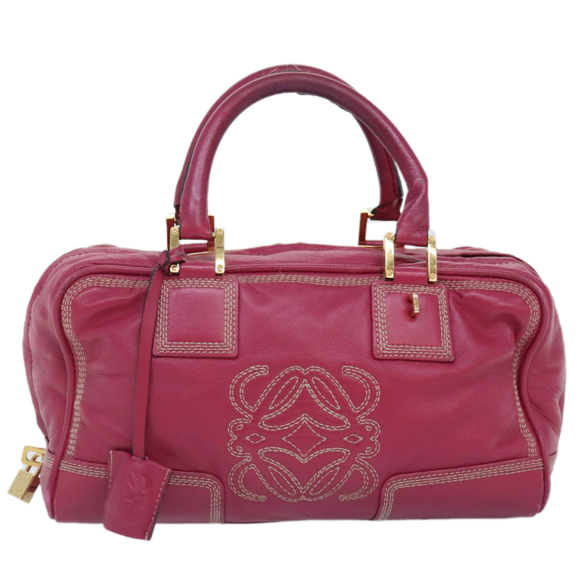 LOEWE Anagram Americana 28 Hand Bag Leather Gold Pink Auth bs18883