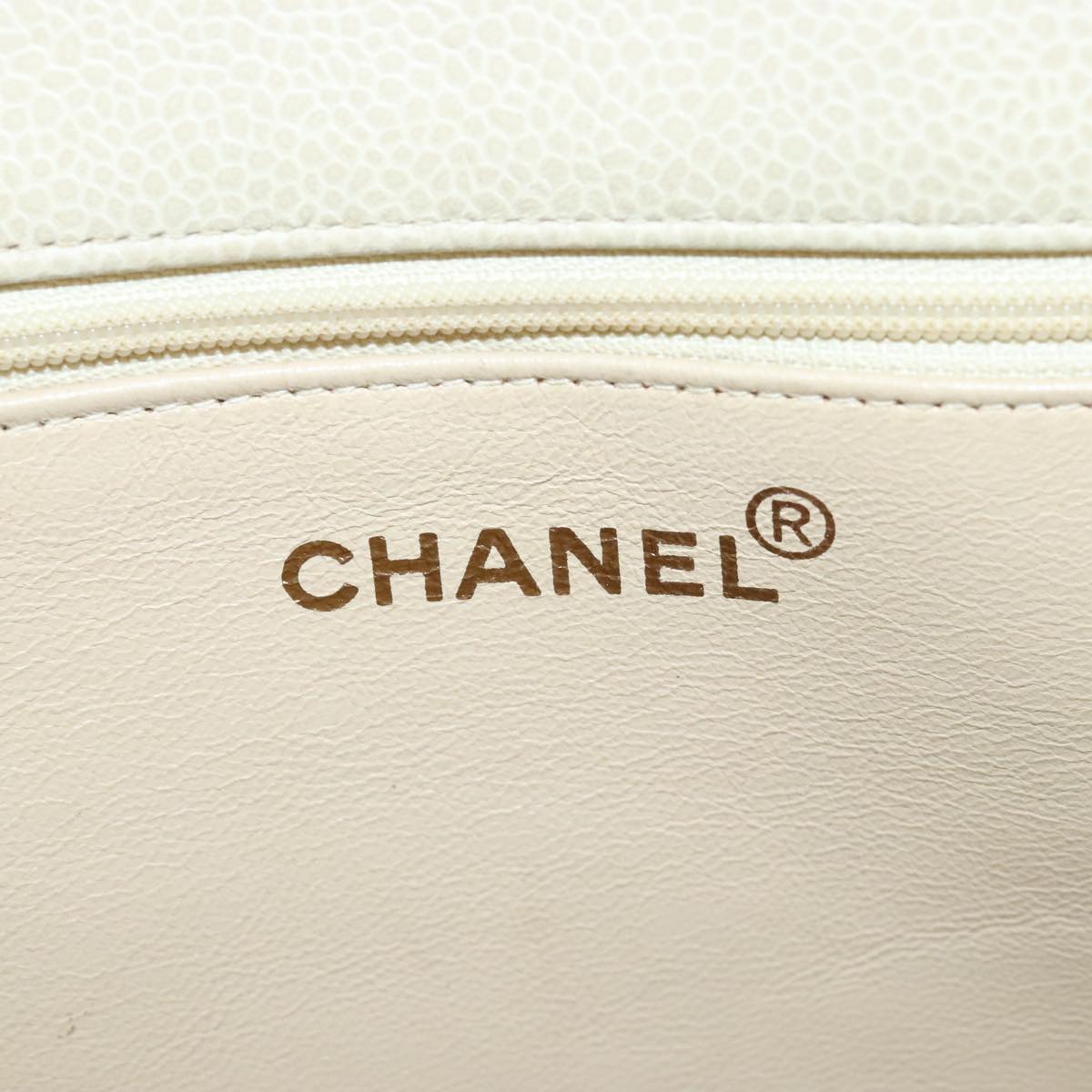 CHANEL COCO Mark Chain Tote Bag Caviar Skin Beige Gold CC Auth bs18886