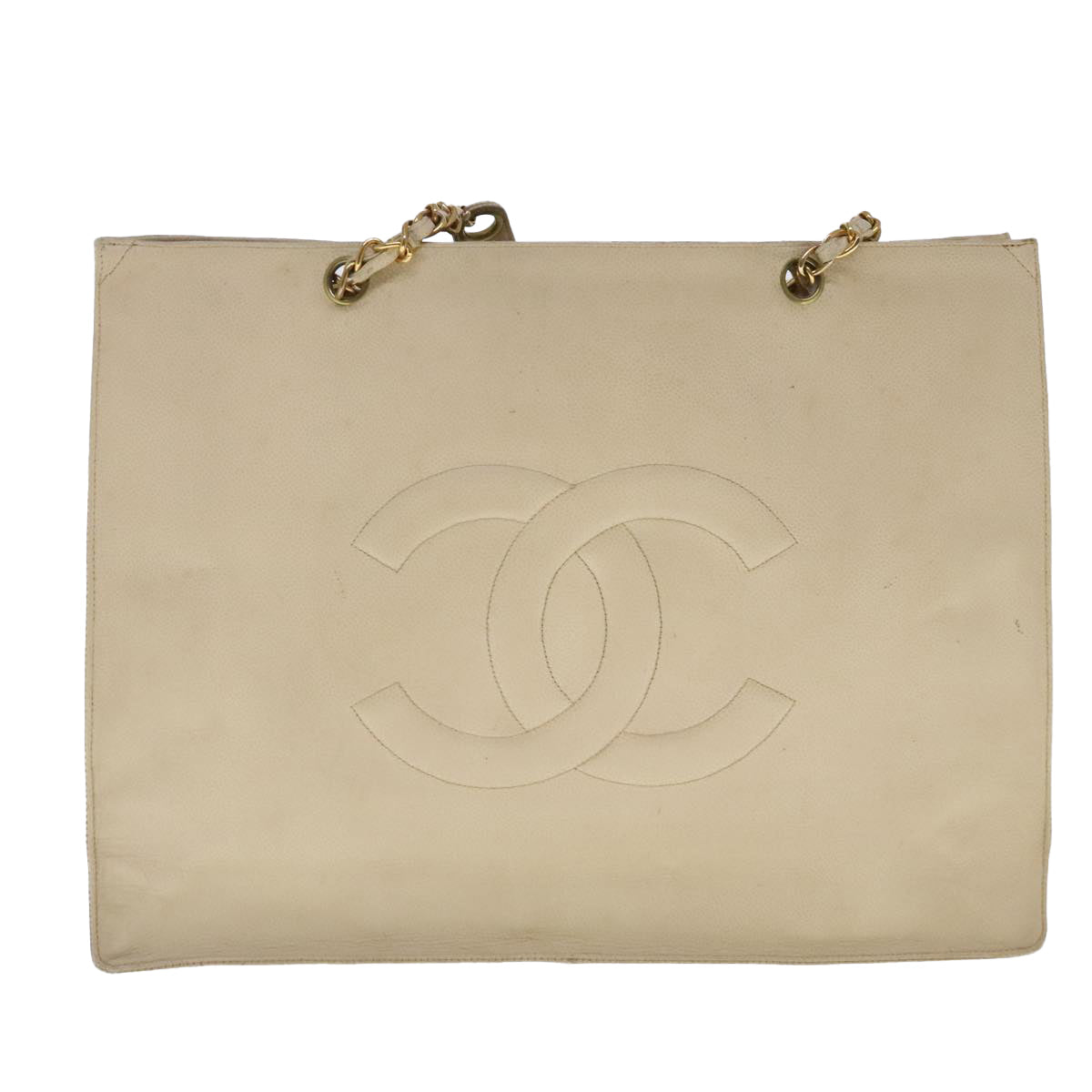 CHANEL COCO Mark Chain Tote Bag Caviar Skin Beige Gold CC Auth bs18886 - 0