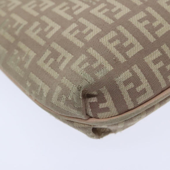 FENDI Zucchino Canvas Shoulder Bag Beige Gold Auth bs18891
