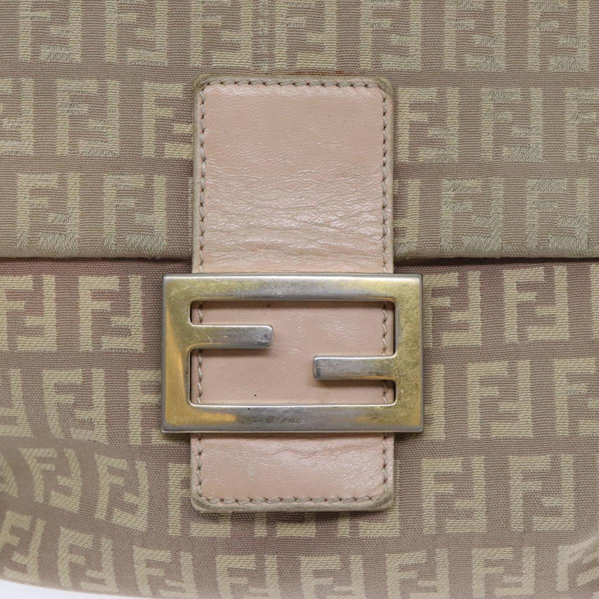 FENDI Zucchino Canvas Shoulder Bag Beige Gold Auth bs18891