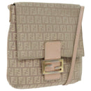 FENDI Zucchino Canvas Shoulder Bag Beige Gold Auth bs18891-1