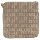 FENDI Zucchino Canvas Shoulder Bag Beige Gold Auth bs18891-2