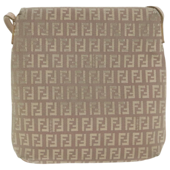 FENDI Zucchino Canvas Shoulder Bag Beige Gold Auth bs18891