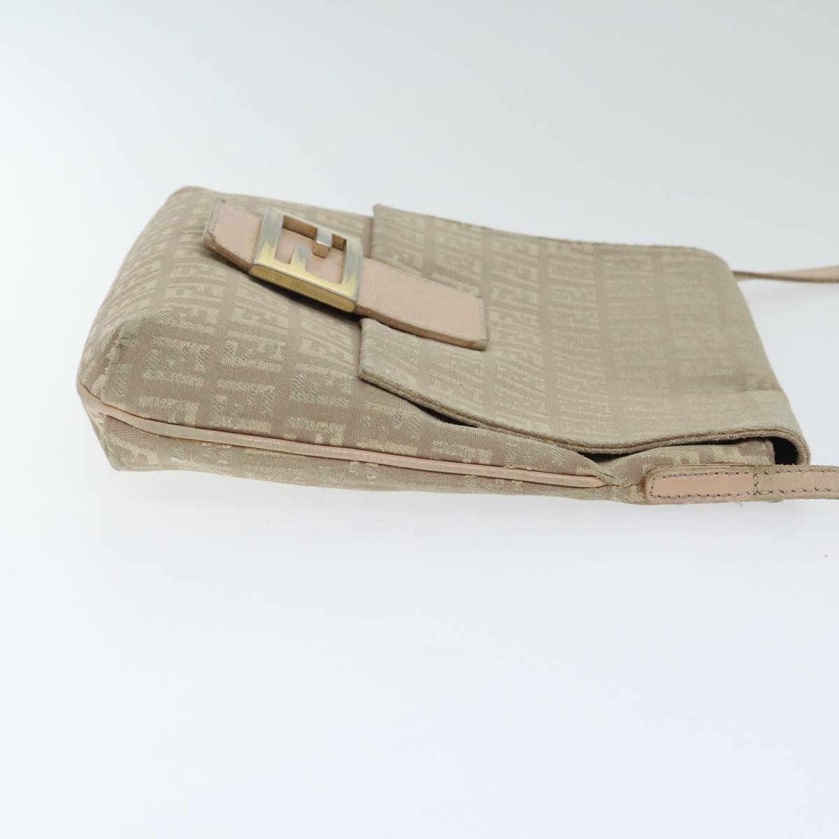 FENDI Zucchino Canvas Shoulder Bag Beige Gold Auth bs18891