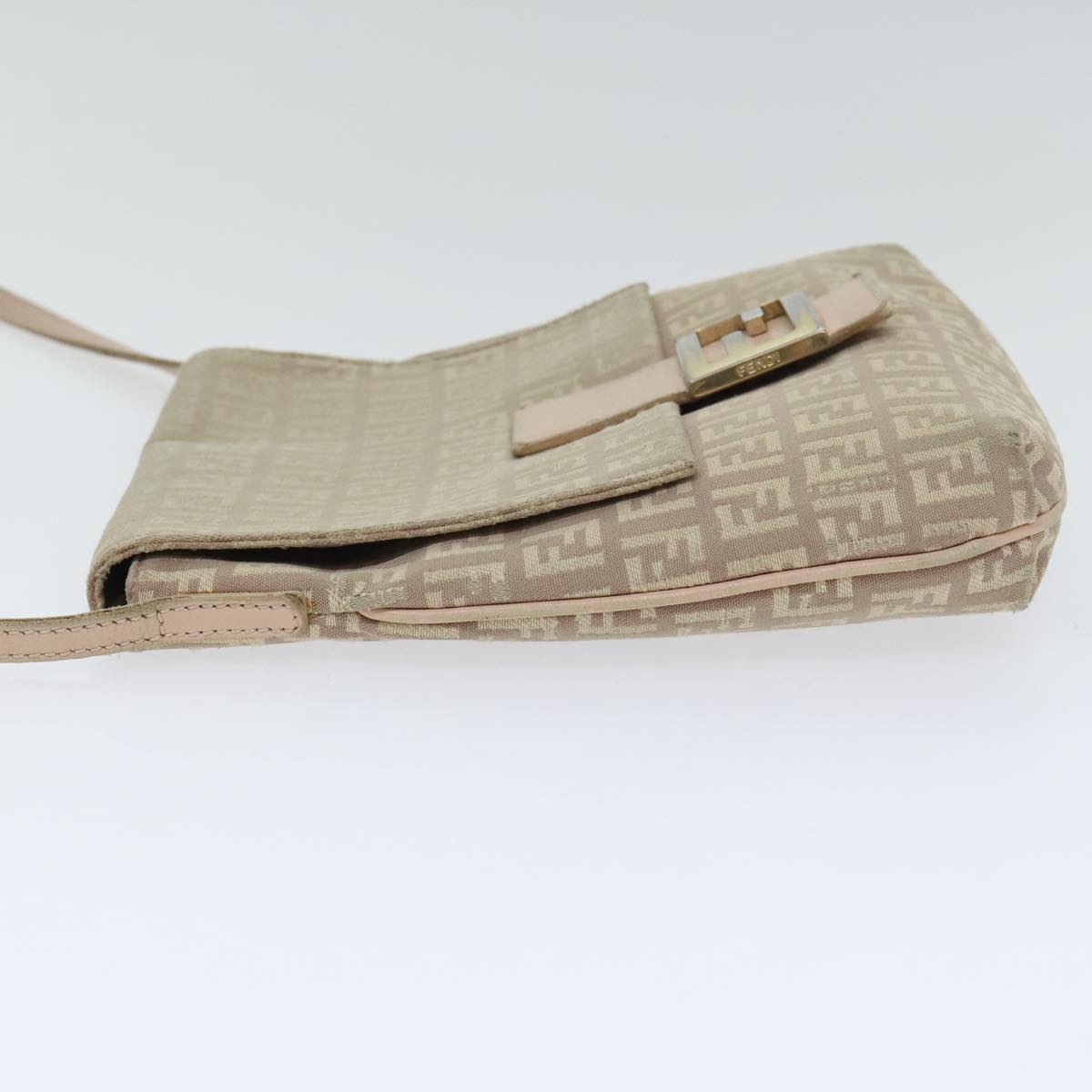 FENDI Zucchino Canvas Shoulder Bag Beige Gold Auth bs18891