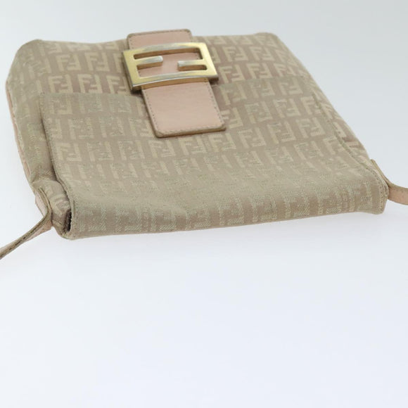 FENDI Zucchino Canvas Shoulder Bag Beige Gold Auth bs18891