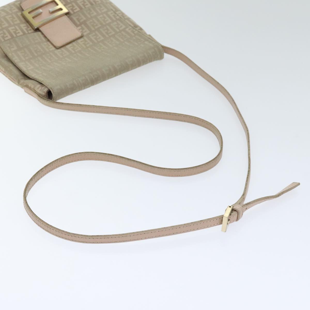 FENDI Zucchino Canvas Shoulder Bag Beige Gold Auth bs18891