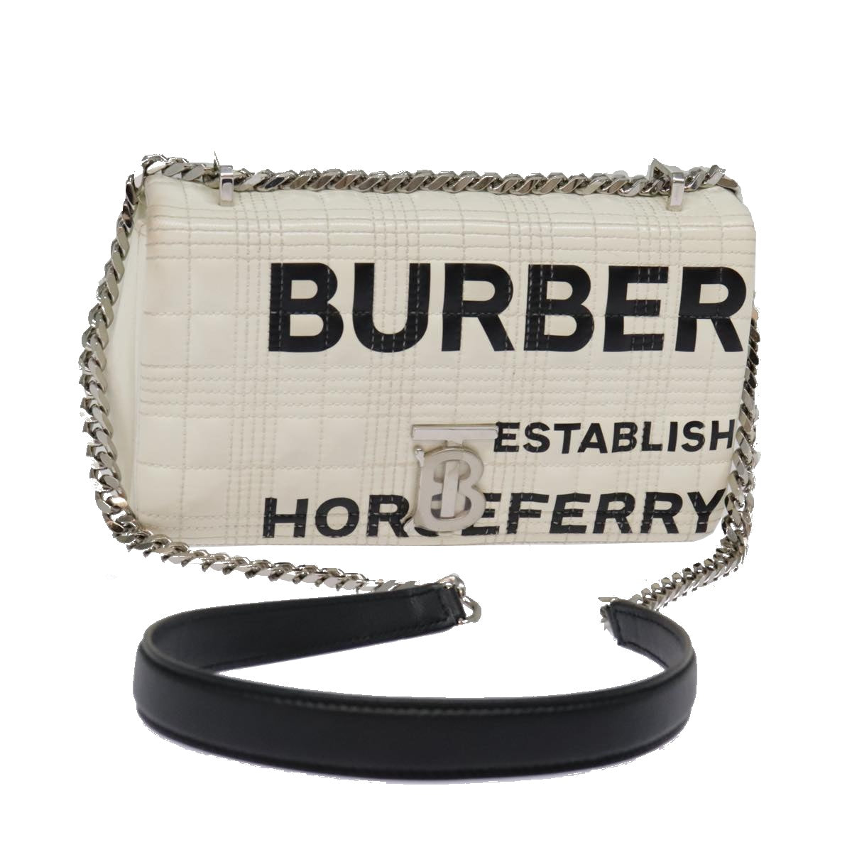 BURBERRY Roller Chain Shoulder Bag Patent leather White Silver Auth bs18894