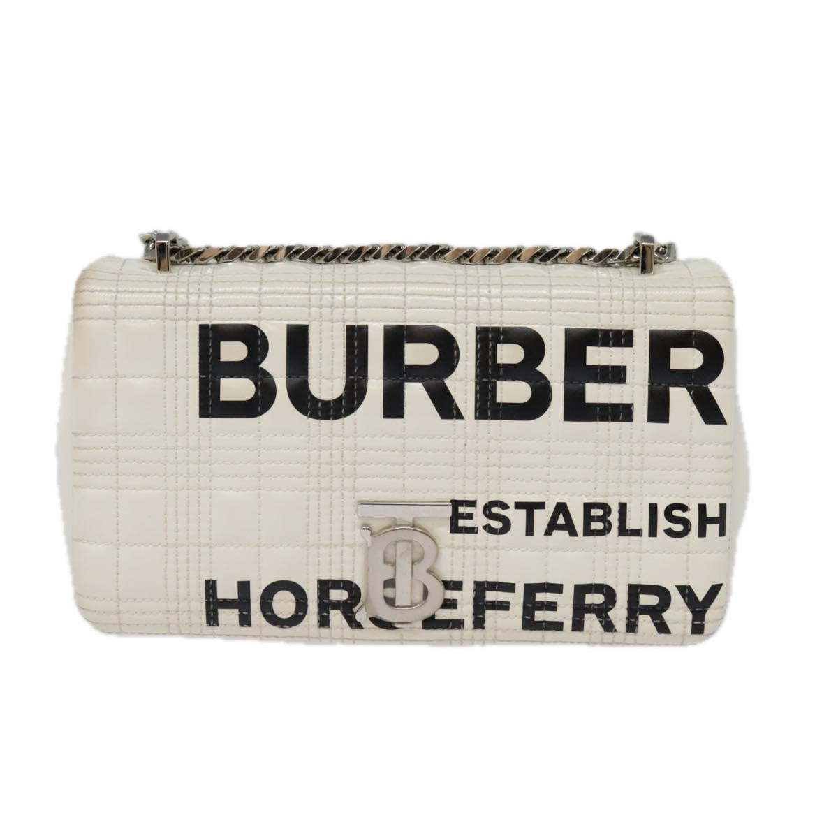 BURBERRY Roller Chain Shoulder Bag Patent leather White Silver Auth bs18894