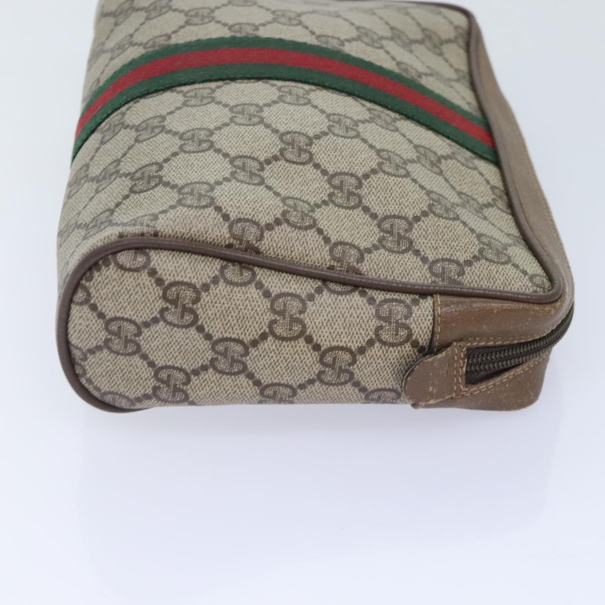 GUCCI GG Supreme Web Sherry Line Clutch Bag PVC Beige Red Auth bs18895