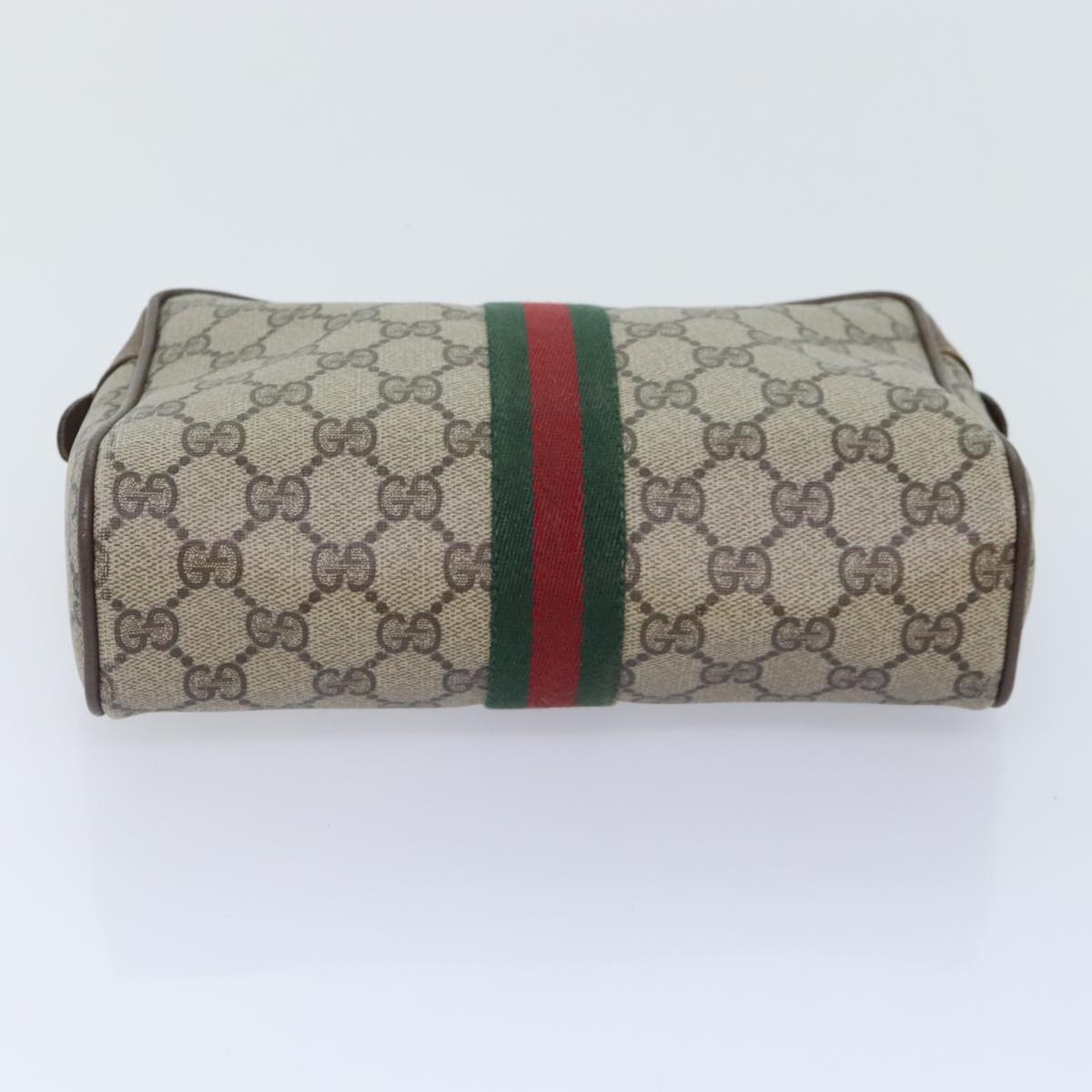 GUCCI GG Supreme Web Sherry Line Clutch Bag PVC Beige Red Auth bs18895