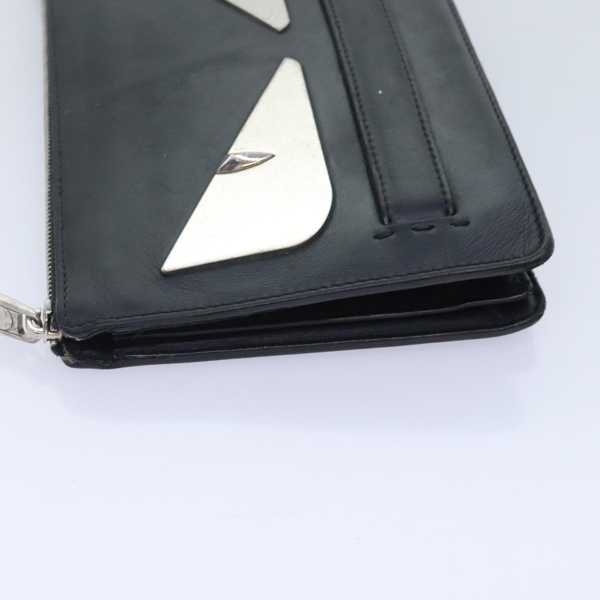 FENDI Clutch Bag Leather Black Silver Auth bs18896